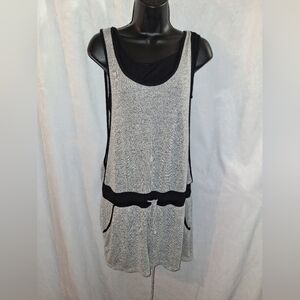 Miss Chievous Gray and Black Relaxed Cut Out Romper WithTank Top Underneath